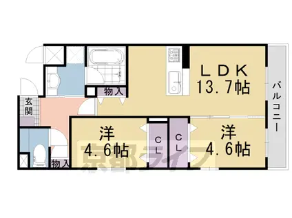 阪急電鉄京都線 洛西口駅 徒歩4分 5階建 築6年(2LDK/1階)の間取り写真