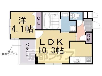 東海道本線 桂川駅(京都) 徒歩10分 3階建 築6年(1LDK/3階)の間取り写真