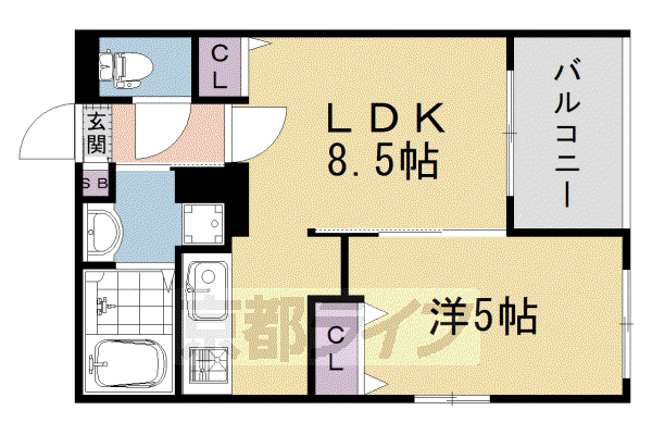山陰本線 二条駅 徒歩7分 5階建 築16年(1LDK/2階)の間取り写真