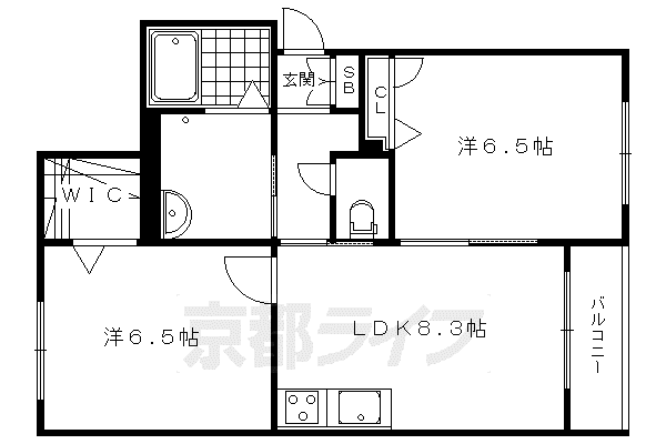 山陰本線 花園駅(京都) 徒歩5分 2階建 築16年(2LDK/2階)の間取り写真