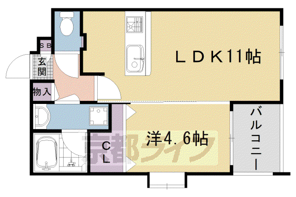 山陰本線 太秦駅(JR) 徒歩5分 5階建 築15年(1LDK/3階)の間取り写真