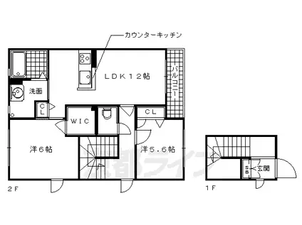 東海道本線 西大路駅 徒歩5分 2階建 築15年(2LDK/2階)の間取り写真