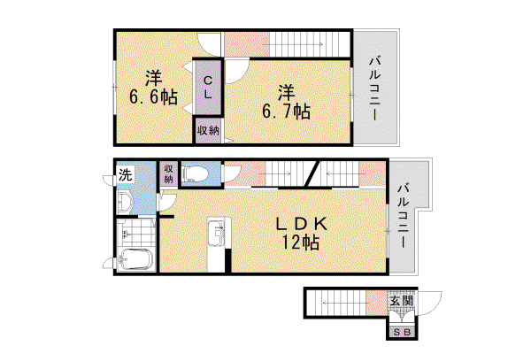 ネオブルック(2LDK/2階)の間取り写真