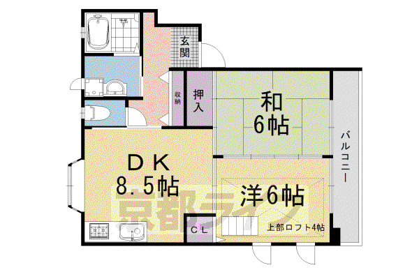 京福北野線 鳴滝駅 徒歩10分 2階建 築15年(2LDK/2階)の間取り写真