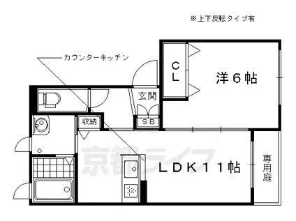 阪急電鉄京都線 西京極駅 徒歩7分 2階建 築14年(1LDK/1階)の間取り写真