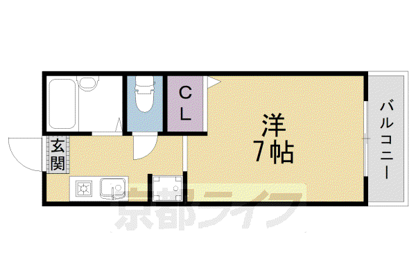 山陰本線 二条駅 徒歩10分 2階建 築28年(1K/1階)の間取り写真