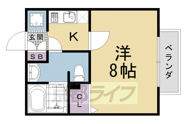 京福北野線 常盤駅(京都) 徒歩4分 2階建 築14年(1K/2階)の間取り写真