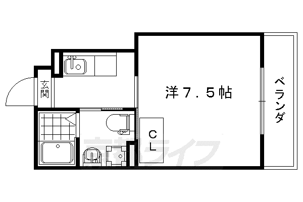 山陰本線 円町駅 徒歩4分 4階建 築14年(1K/3階)の間取り写真