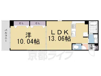 阪急電鉄京都線 西院駅(阪急) 徒歩3分 8階建 築14年(1LDK/2階)の間取り写真