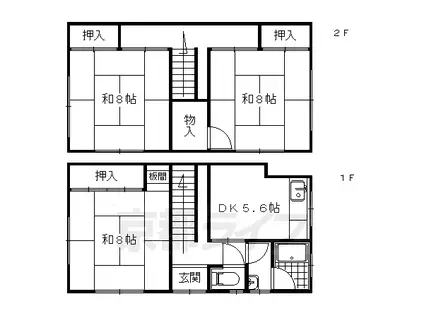 京福嵐山本線 嵐電嵯峨駅 徒歩20分 2階建 築55年(3DK)の間取り写真