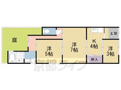 山陰本線 嵯峨嵐山駅 徒歩19分 1階建 築56年(3DK)の間取り写真