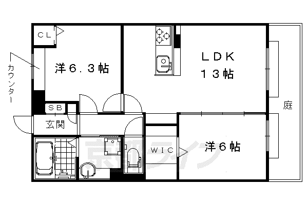 阪急電鉄京都線 西京極駅 徒歩12分 3階建 築13年(2LDK/1階)の間取り写真