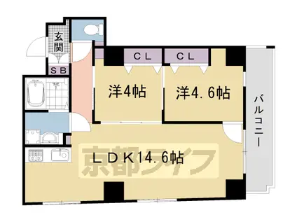 阪急電鉄京都線 西院駅(阪急) 徒歩9分 6階建 築12年(2LDK/4階)の間取り写真
