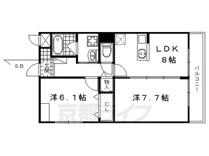 山陰本線 嵯峨嵐山駅 徒歩18分 2階建 築13年(1SDK/2階)の間取り写真