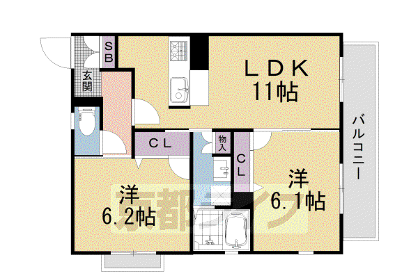 東海道本線 西大路駅 徒歩15分 3階建 築13年(2LDK/3階)の間取り写真