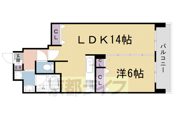 京都市東西線 太秦天神川駅 徒歩7分 6階建 築12年(1LDK/5階)の間取り写真
