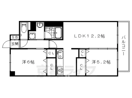 京都市東西線 太秦天神川駅 徒歩7分 6階建 築12年(2LDK/4階)の間取り写真