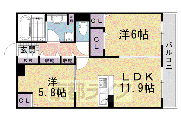阪急電鉄京都線 西京極駅 徒歩9分 3階建 築12年(2LDK/1階)の間取り写真
