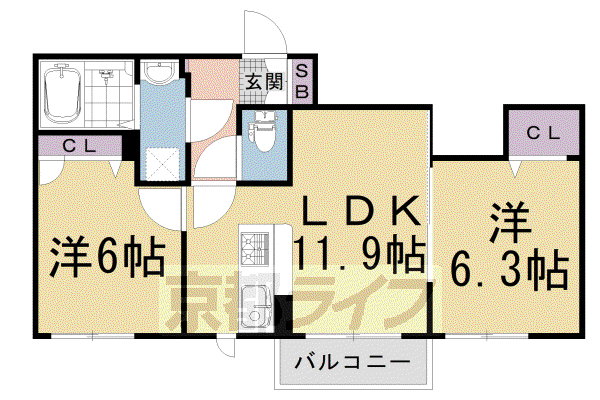 京福北野線 宇多野駅 徒歩33分 2階建 築12年(2LDK/2階)の間取り写真