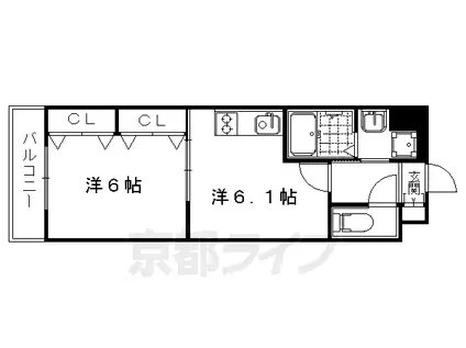 山陰本線 円町駅 徒歩12分 5階建 築10年(1DK/2階)の間取り写真
