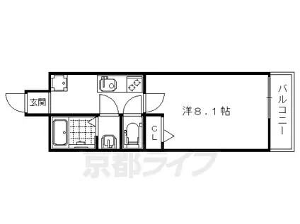 京都市東西線 西大路御池駅 徒歩3分 5階建 築10年(1K/3階)の間取り写真