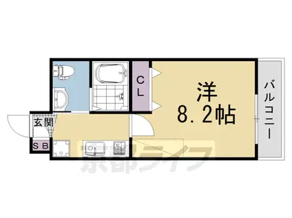 山陰本線 円町駅 徒歩5分 7階建 築10年(1K/6階)の間取り写真