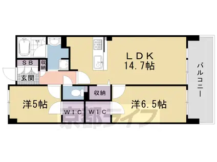 京都市東西線 西大路御池駅 徒歩4分 8階建 築12年(2LDK/5階)の間取り写真