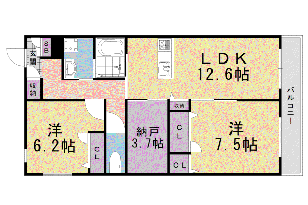 山陰本線 太秦駅(JR) 徒歩3分 3階建 築11年(2SLDK/3階)の間取り写真