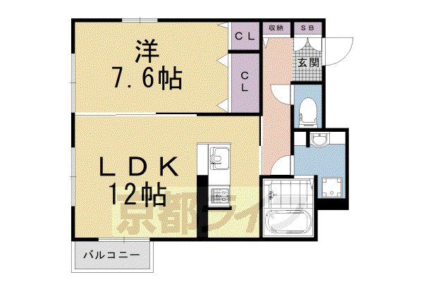山陰本線 太秦駅(JR) 徒歩10分 2階建 築10年(1LDK/1階)の間取り写真