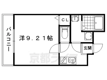 山陰本線 円町駅 徒歩8分 3階建 築9年(1K/3階)の間取り写真