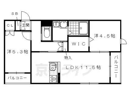 山陰本線 円町駅 徒歩9分 3階建 築9年(2LDK/1階)の間取り写真