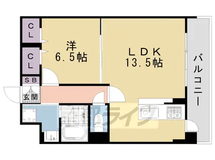 山陰本線 二条駅 徒歩10分 6階建 築9年(1LDK/2階)の間取り写真