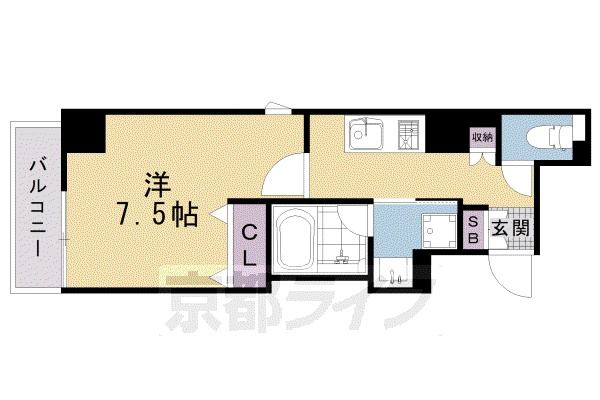 東海道本線 西大路駅 徒歩13分 9階建 築10年(1K/2階)の間取り写真