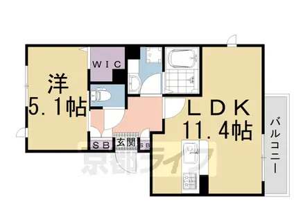 山陰本線 円町駅 徒歩4分 3階建 築9年(1LDK/2階)の間取り写真