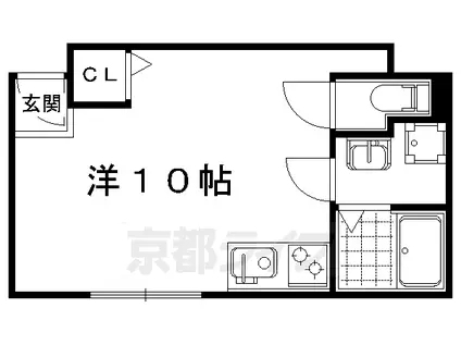 京福北野線 北野白梅町駅 徒歩14分 2階建 築9年(ワンルーム/1階)の間取り写真