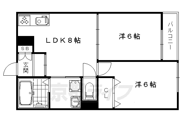 山陰本線 太秦駅(JR) 徒歩33分 2階建 築10年(2LDK/1階)の間取り写真