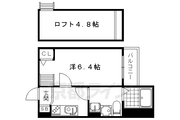 山陰本線 花園駅(京都) 徒歩6分 2階建 築9年(1K/1階)の間取り写真