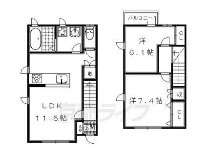 山陰本線 花園駅(京都) 徒歩24分 2階建 築8年(2LDK/1階)の間取り写真