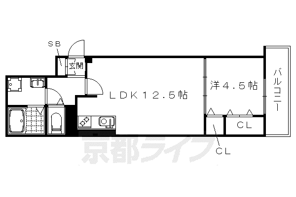 山陰本線 太秦駅(JR) 徒歩10分 3階建 築9年(1LDK/1階)の間取り写真