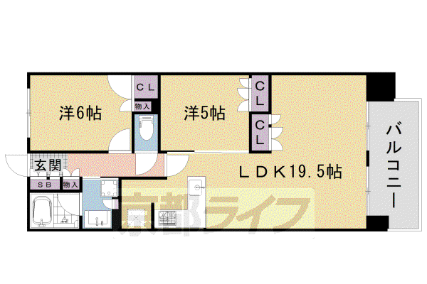 山陰本線 嵯峨嵐山駅 徒歩3分 5階建 築9年(2LDK/5階)の間取り写真