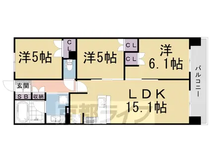 山陰本線 嵯峨嵐山駅 徒歩3分 5階建 築8年(3LDK/5階)の間取り写真