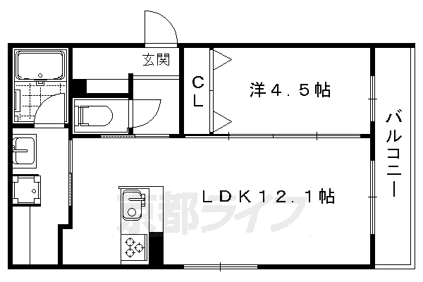 京都市烏丸線 北山駅(京都) 徒歩9分 3階建 築9年(1LDK/2階)の間取り写真