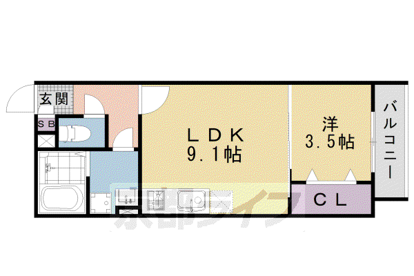 東海道本線 西大路駅 徒歩9分 3階建 築8年(1LDK/3階)の間取り写真