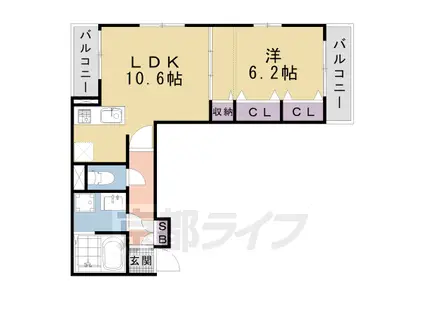 東海道本線 西大路駅 徒歩12分 3階建 築8年(1LDK/1階)の間取り写真