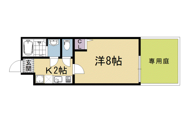 山陰本線 丹波口駅 徒歩6分 3階建 築8年(1K/1階)の間取り写真