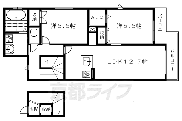 京阪電気鉄道宇治線 観月橋駅 徒歩12分 2階建 築8年(2LDK/2階)の間取り写真