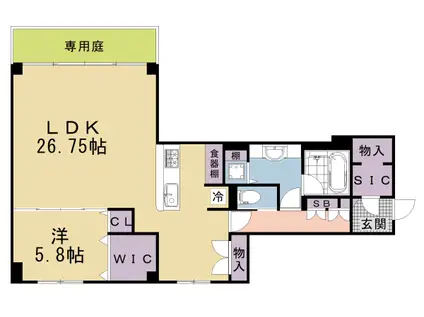 山陰本線 二条駅 徒歩4分 3階建 築31年(1LDK/1階)の間取り写真