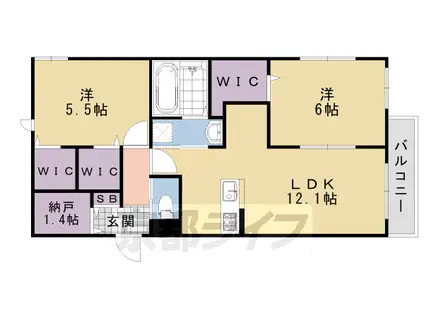 東海道本線 長岡京駅 徒歩44分 3階建 築8年(2LDK/2階)の間取り写真