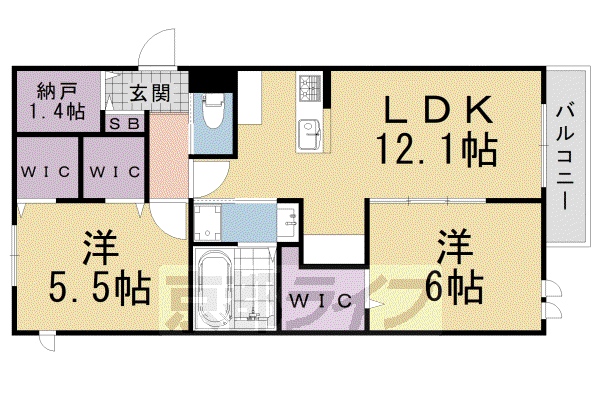東海道本線 長岡京駅 徒歩44分 3階建 築8年(2LDK/3階)の間取り写真