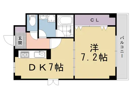 山陰本線 太秦駅(JR) 徒歩9分 3階建 築7年(1DK/2階)の間取り写真